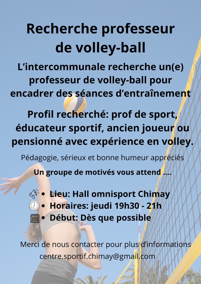 Recherche professeur de volley ball
